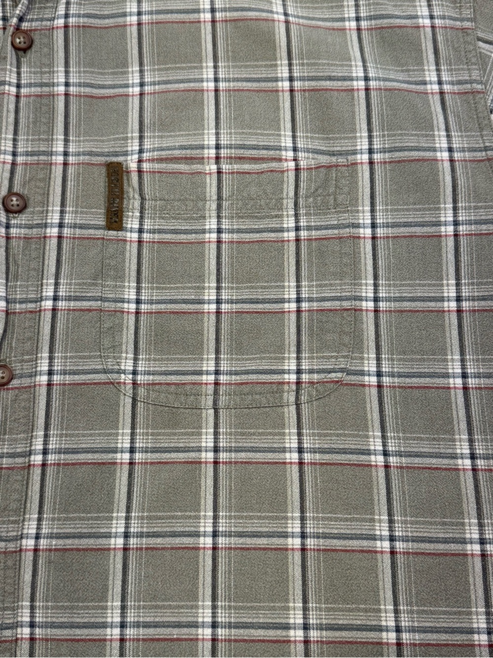 Plaid Short-Sleeve Button-Down Shirt in Olive and Gray - Picture 5 of 11